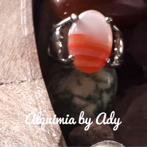 Silver and red crazy lace agate gem ring